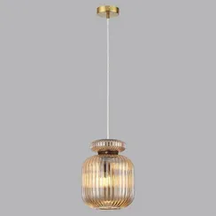5042/1A PENDANT ODL24 445 античн.бронза/янтарный/металл/стекло/эко.кожа Подвес E27 1*60W JUGI