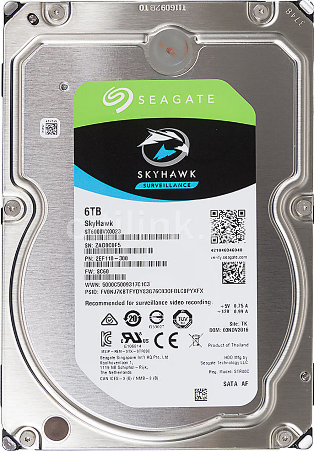 Жесткий диск 6 Tb Seagate ST6000VX0023 Video Skyhawk (7200rpm) 256Mb 3.5"