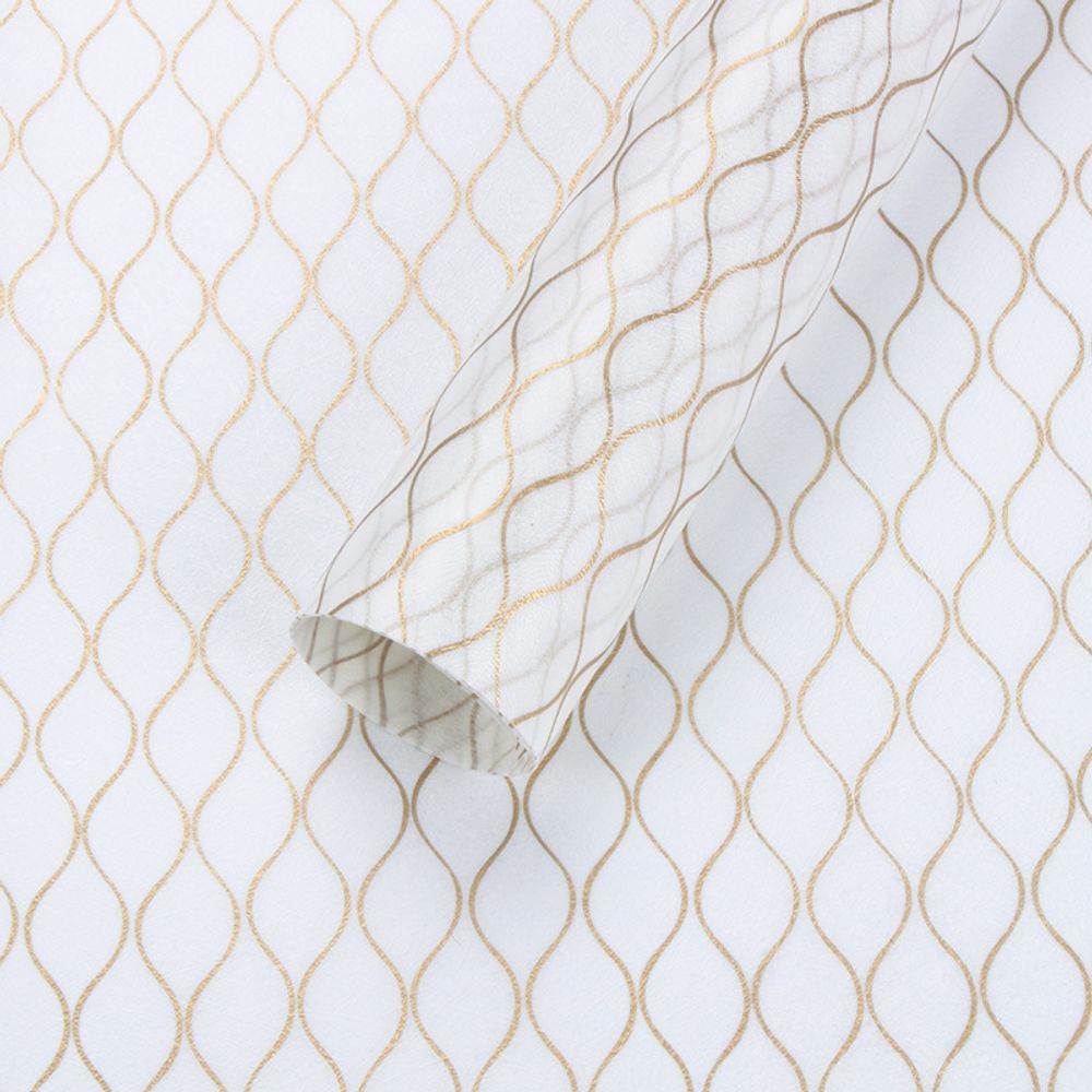 Фетр ЛАМИНИР 60см*5м ГЕОМЕТРИЯ ЗОЛОТО НА БЕЛОМ