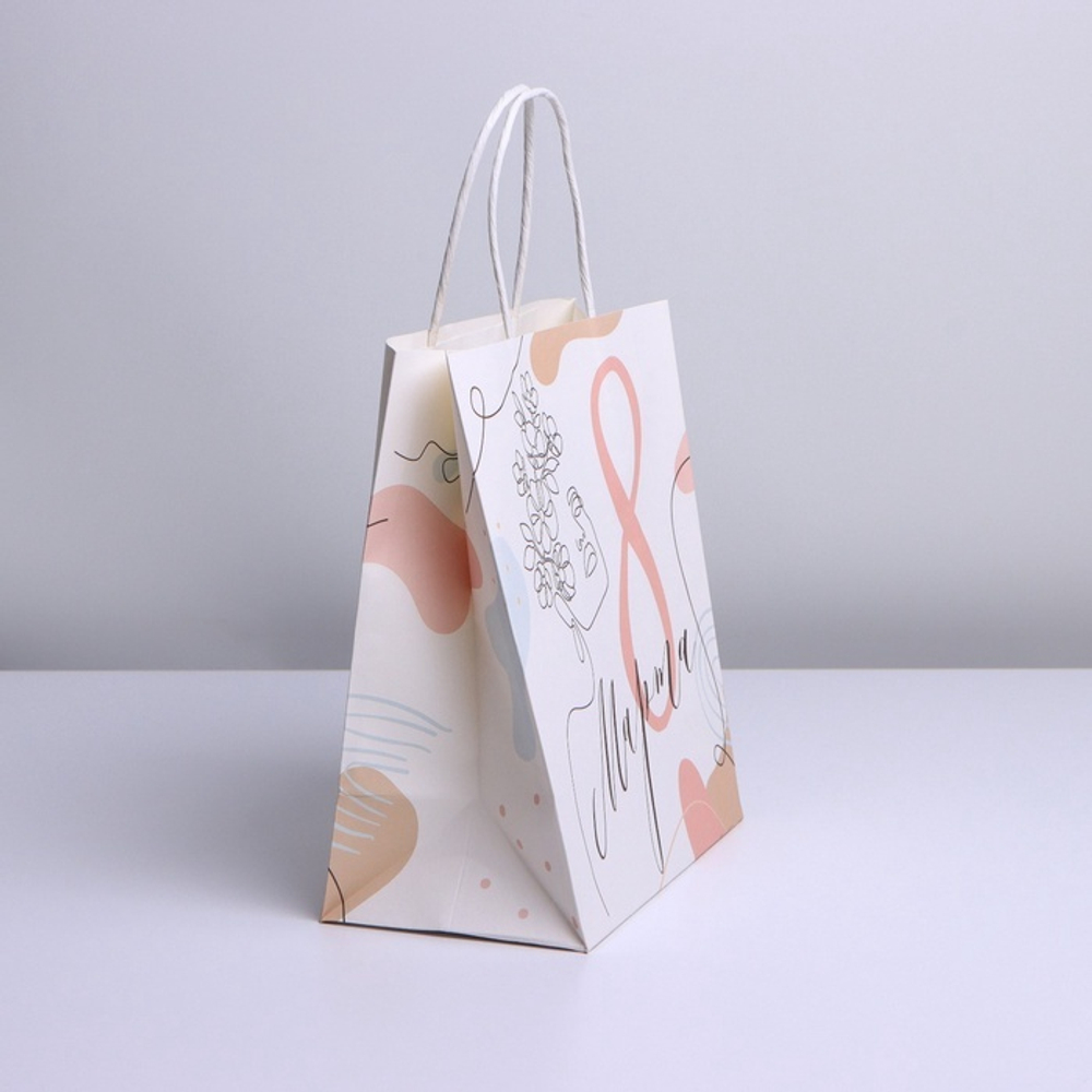 Пакет подарочный крафт, упаковка, «8 марта», 22 х 25 х 12 см.