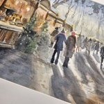 Картина авторская акварельная в паспарту 30х40 см на стену для интерьера "Предновогодняя ярмарка"