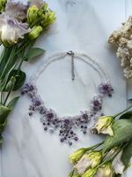 Колье "Цветы" ручной работы из бисера с камнем Аметист