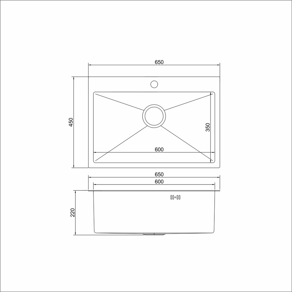 Кухонная мойка 65х45  вып 3 1/2  MIXLINE PRO 22см с сифоном сатин НАНО (552936)