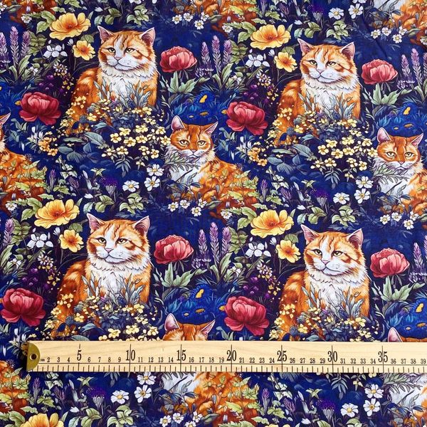 КОШКИ В ЦВЕТАХ, отрез 40см  100% хлопок Handmade Fabrics 2