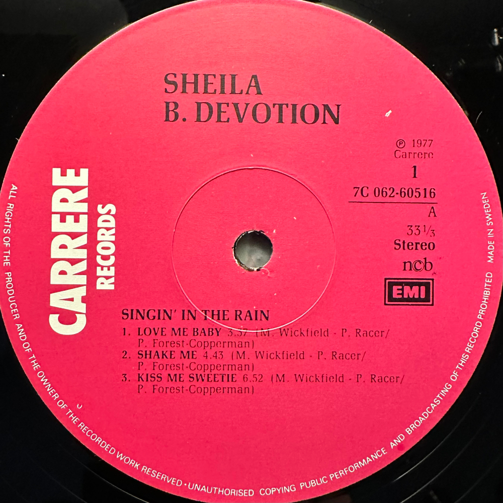 Sheila B. Devotion ‎– Singin' In The Rain Including Love Me Baby (Скандинавия 1977г.)