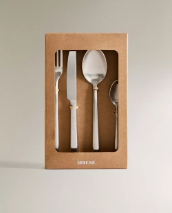 ZARA HOME СТОЛОВЫЙ НАБОР ИЗ 4 ПРЕДМЕТОВ С МАТОВЫМ СТАЛЬНЫМ ПОКРЫТИЕМ, СЕРЕБРО