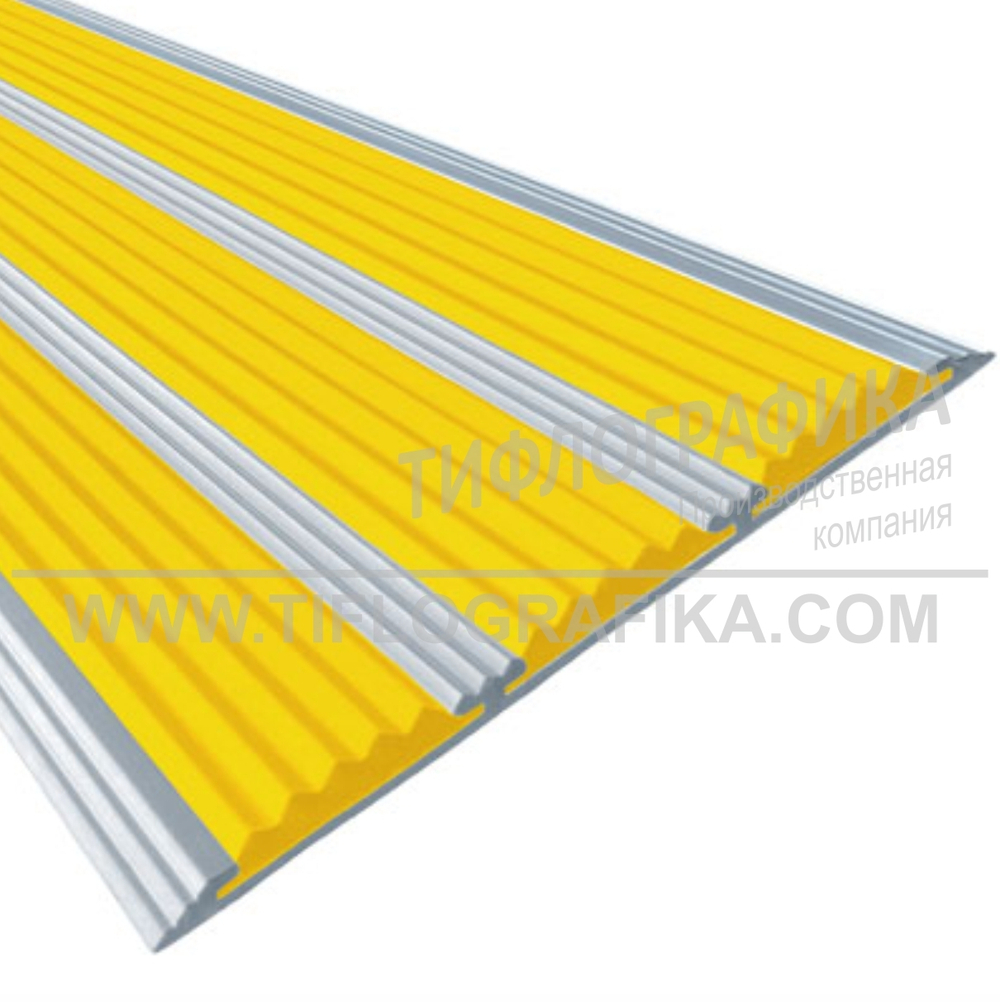 Накладка на ступень противоскользящая в алюминиевом профиле шириной 100 мм, тройная резиновая вставка шириной 29 мм
