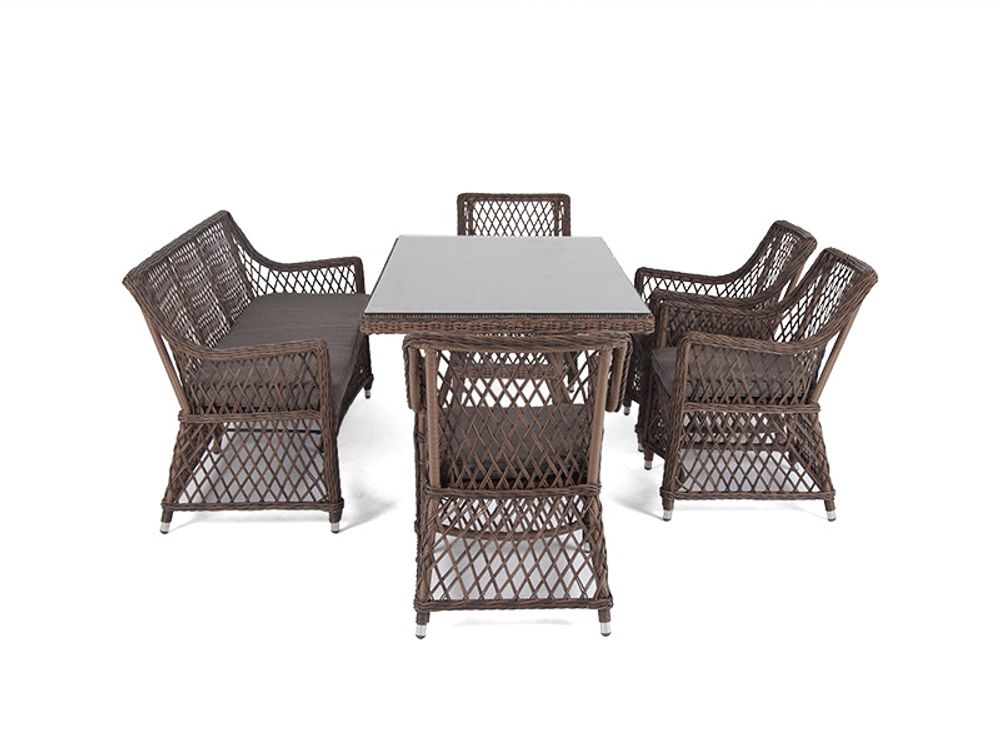 "Катания" обеденная группа плетеная на 6 персон, цвет коричневый