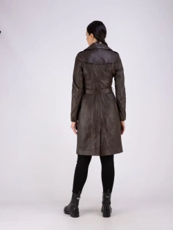 Тренч длинный кожаный с поясом плащ на весну