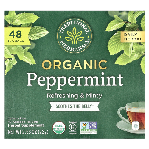 Traditional Medicinals, органическая перечная мята, без кофеина, 48 чайных пакетиков, 72 г (2,53 унции)