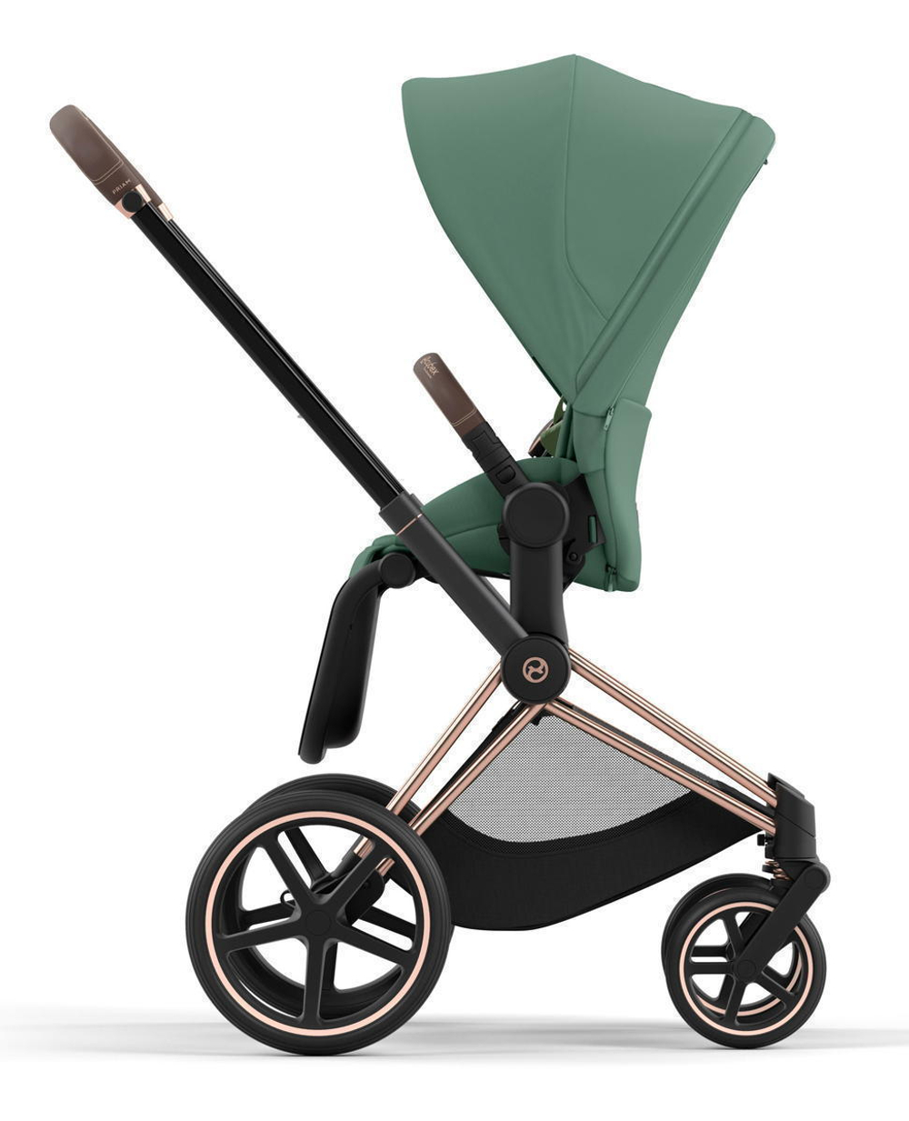 Коляска 3 в 1 Cybex Priam IV Rosegold complete и автокресло Cloud T i-Size Cozy Beige Plus Leaf Green