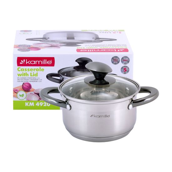 Кастрюля 1,5 л. из нержавеющей стали Kamille KM-4920 с черными ручками