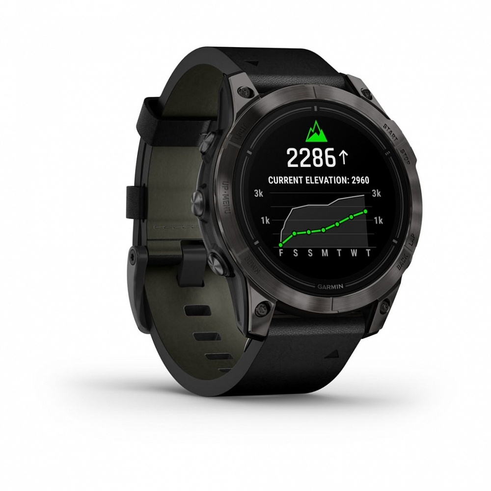 Смарт-часы Garmin Epix Pro (Gen 2) Sapphire Edition 47 мм, титановый, угольно-серый DLC, черный кожаный ремешок , 010-02803-30
