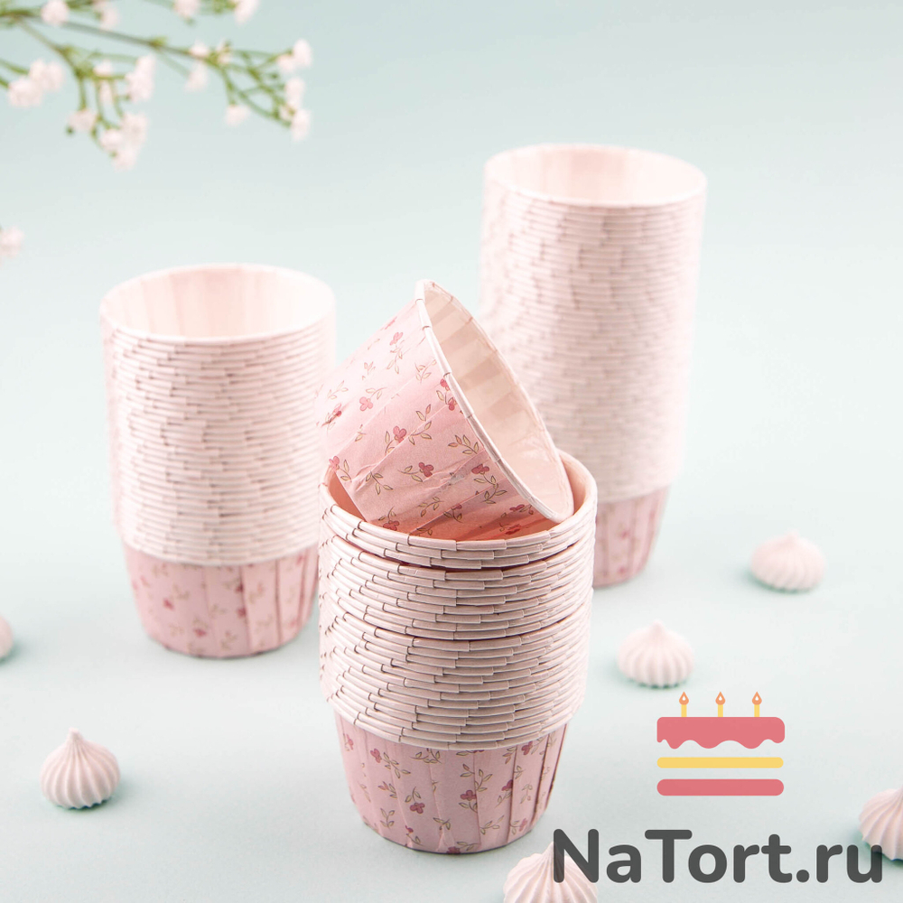Формы бумажные с ламинацией «Маффин» 50х40 мм (Цветочные мотивы) 100 шт