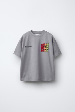 ZARA ФУТБОЛКА С ПРИНТОМ "РОЛИКОВЫЕ КОНЬКИ", СЕРЫЙ