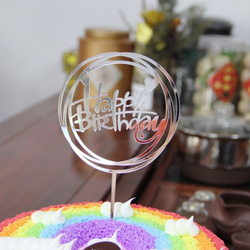 Топпер круглый «Happy Birthday» серебряный