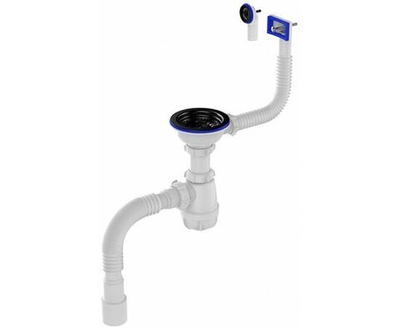 Сифон для мойки 3 1/2"х 40, с черной металлической решеткой, с прямоугольным и круглым переливом, с гофротрубой 40х40/50, B0188-20-MR, Aquant