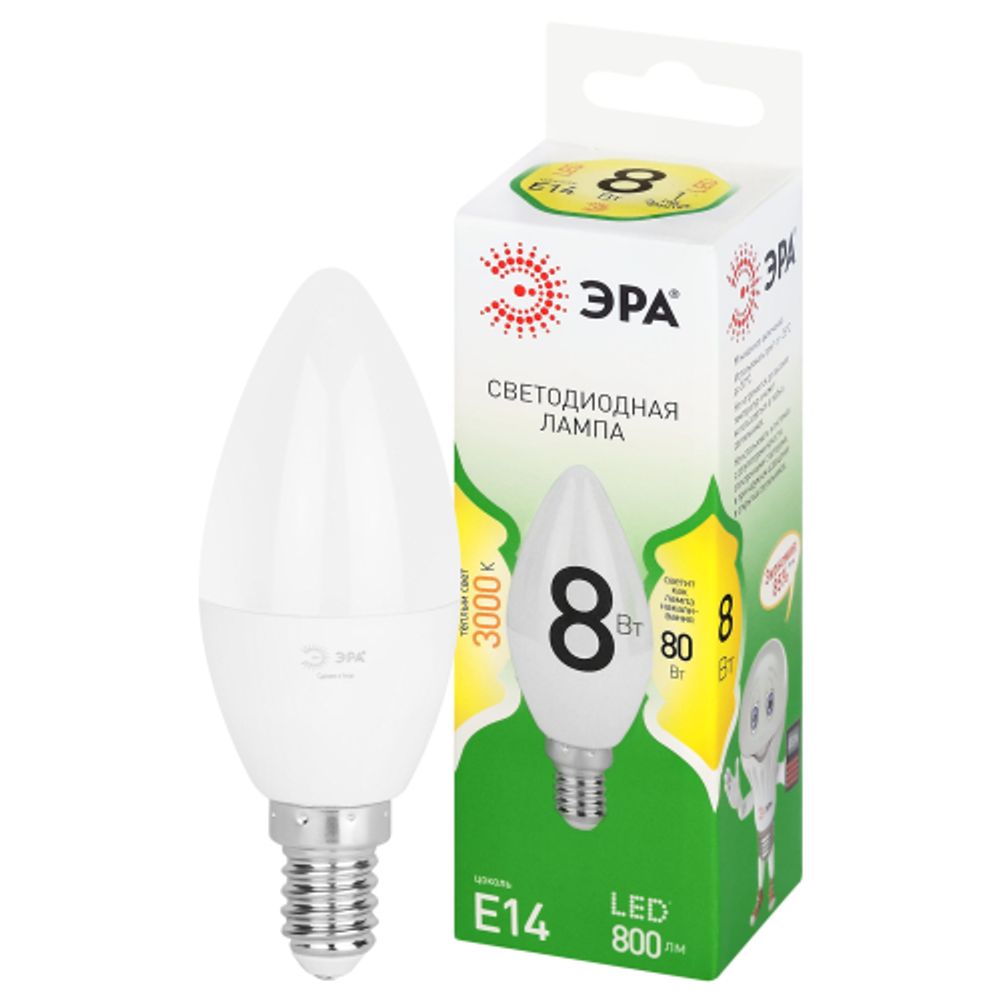 Лампа светодиодная ЭРА GREEN LINE LED B35-8W-830-E14 GL 8Вт свеча теплый свет E14 | Лампы cветодиодные Свеча (B/C)