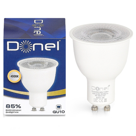 Donel, Светодиодная лампа 9Вт, MR16, 220В, GU10, 4000K, 720Лм, Ra>80, 60°, D50хH65мм, Dim Triac, Сер