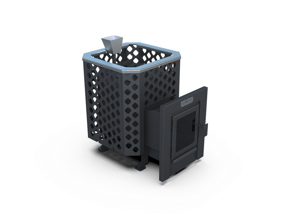 Банная печь Душа- 15 Сетка Перфорация Закрытая Каменка стекло 8мм