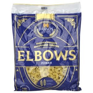 Макароны BRAVOS ELBOWS рожки №1 400 гр/пач