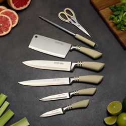 НАБОР НОЖЕЙ AGNESS С НОЖНИЦАМИ И МУСАТОМ НА ПЛАСТИКОВОЙ ПОДСТАВКЕ, 8 ПРЕДМЕТОВ (КОР=6НАБОР.)