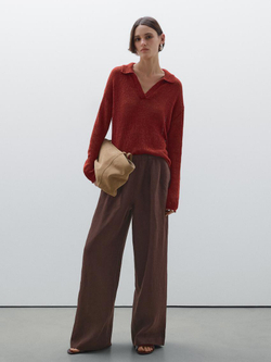 Massimo Dutti Струящиеся брюки из 100% льна, гранатовый