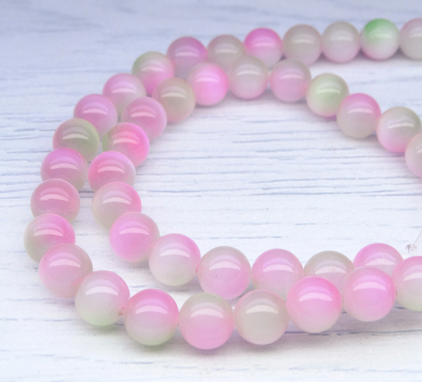 ПК080НН8 Бусины из природного камня кошачий глаз (зелено-розовый), размер: 8 мм, 5 шт.