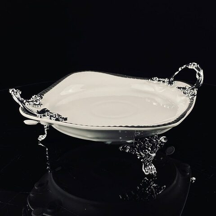 Lenardi 205-910 Блюдо 28см на ножках с ручками ATLANTIS в под.уп.(х8)Фарфор