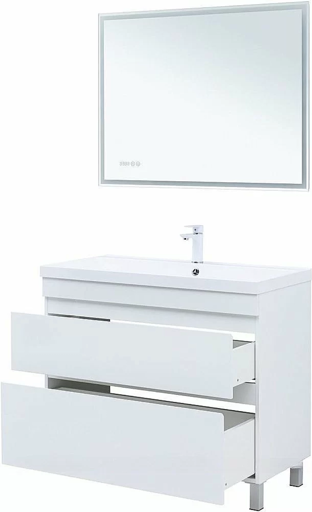 Тумба с раковиной Aquanet Нота New 100 344150+284116 белая глянцевая