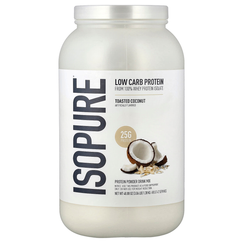 Isopure, протеиновый порошок с низким содержанием углеводов, со вкусом обжаренного кокоса, 1,36 кг (3 фунта)