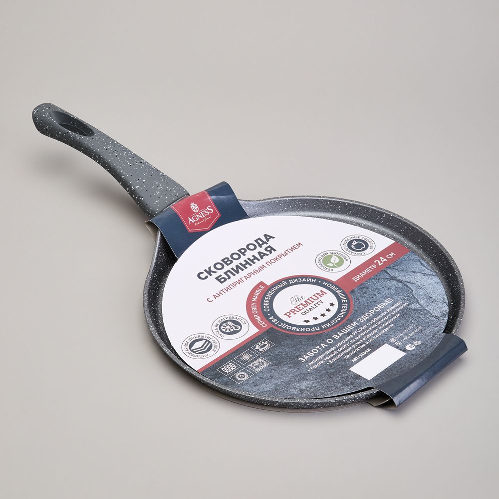 СКОВОРОДА БЛИННАЯ AGNESS С АНТИПРИГАРНЫМ ПОКРЫТИЕМ, 24Х2СМ, ИНДУКЦИОННОЕ ДНО
