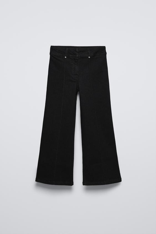 ZARA РАСКЛЕШЕННЫЕ ДЖИНСЫ С ДЕКОРАТИВНОЙ СТРОЧКОЙ, ЧЕРНЫЙ