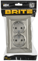 BRITE Розетка 2-местная с заземлением без защитных шторок плоская 16А в сборе РСПл12-3-БрШ шампань IEK
