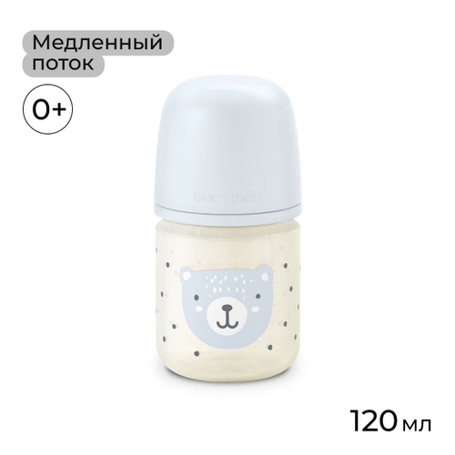 Стеклянная бутылочка для кормления Suavinex Wild 120 мл, 0+ мес, голубая