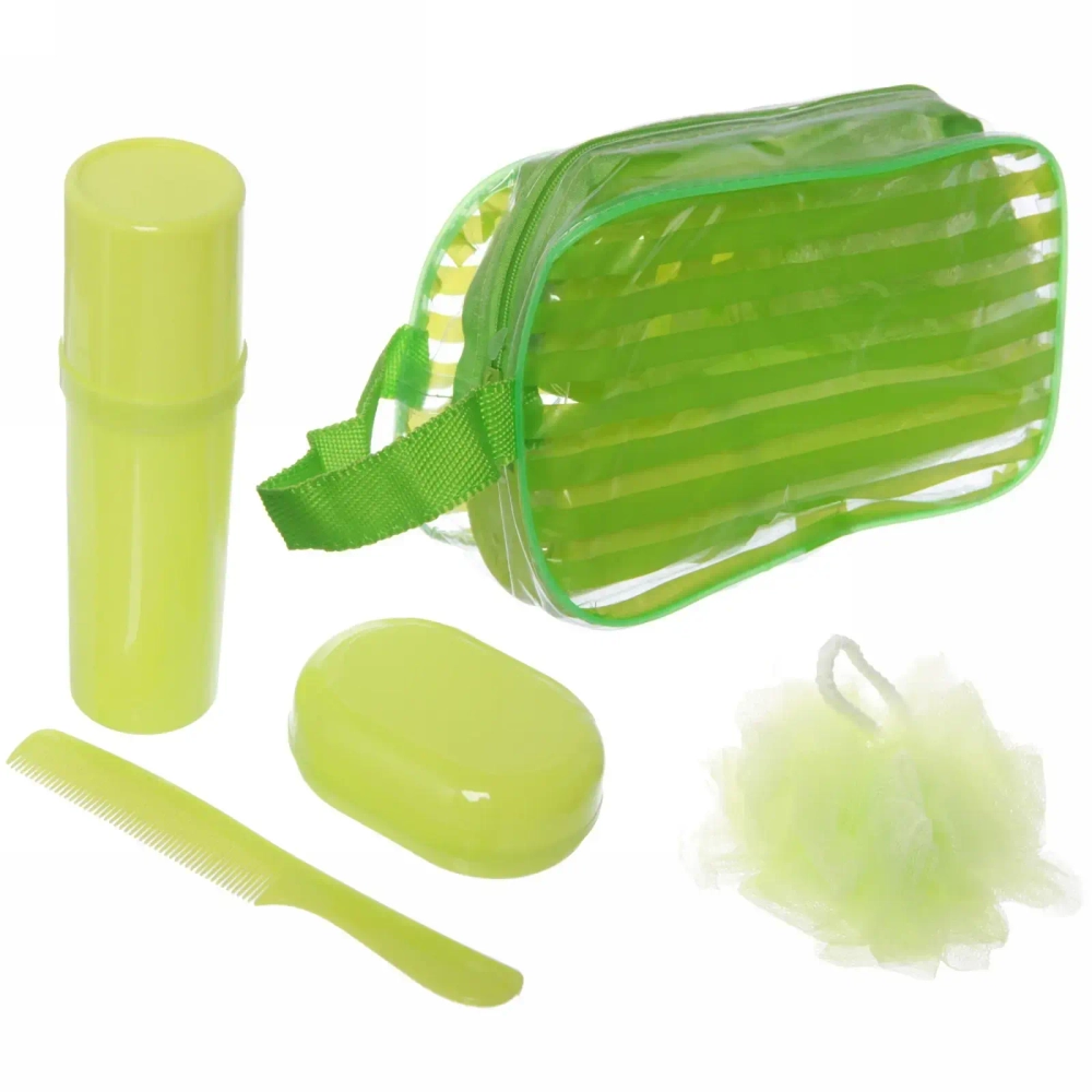 Набор банный дорожный 4шт «Traveler - Полоска», микс 2 цв., (мочалка, футляр 2шт, расческа), 21*12*7см✦