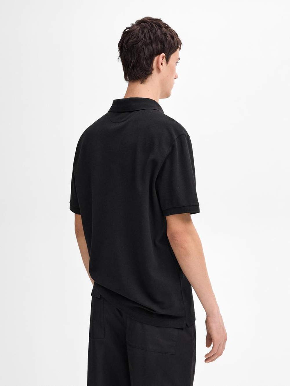 Massimo Dutti Поло из рельефного хлопкового пике, черный