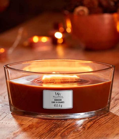 Кожаный портсигар, ароматическая свеча эллипс, WoodWick