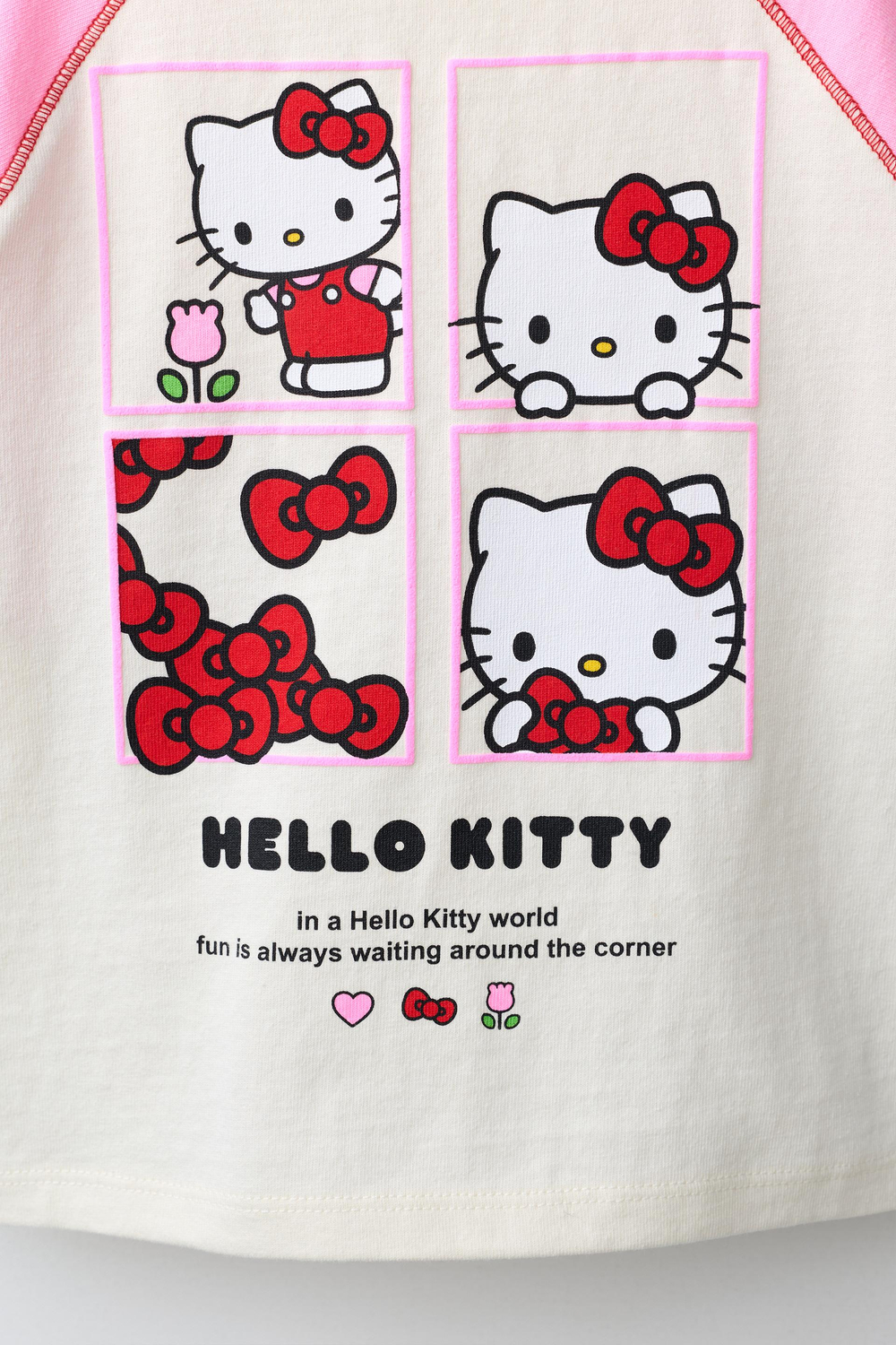 ZARA ФУТБОЛКА РЕГЛАН КОНТРАСТНАЯ HELLO KITTY ©, РОЗОВЫЙ