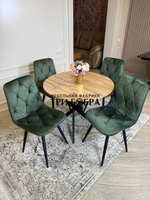 Круглый раздвижной стол "Лофт", дуб вотан и стулья "Ральф" оливковый