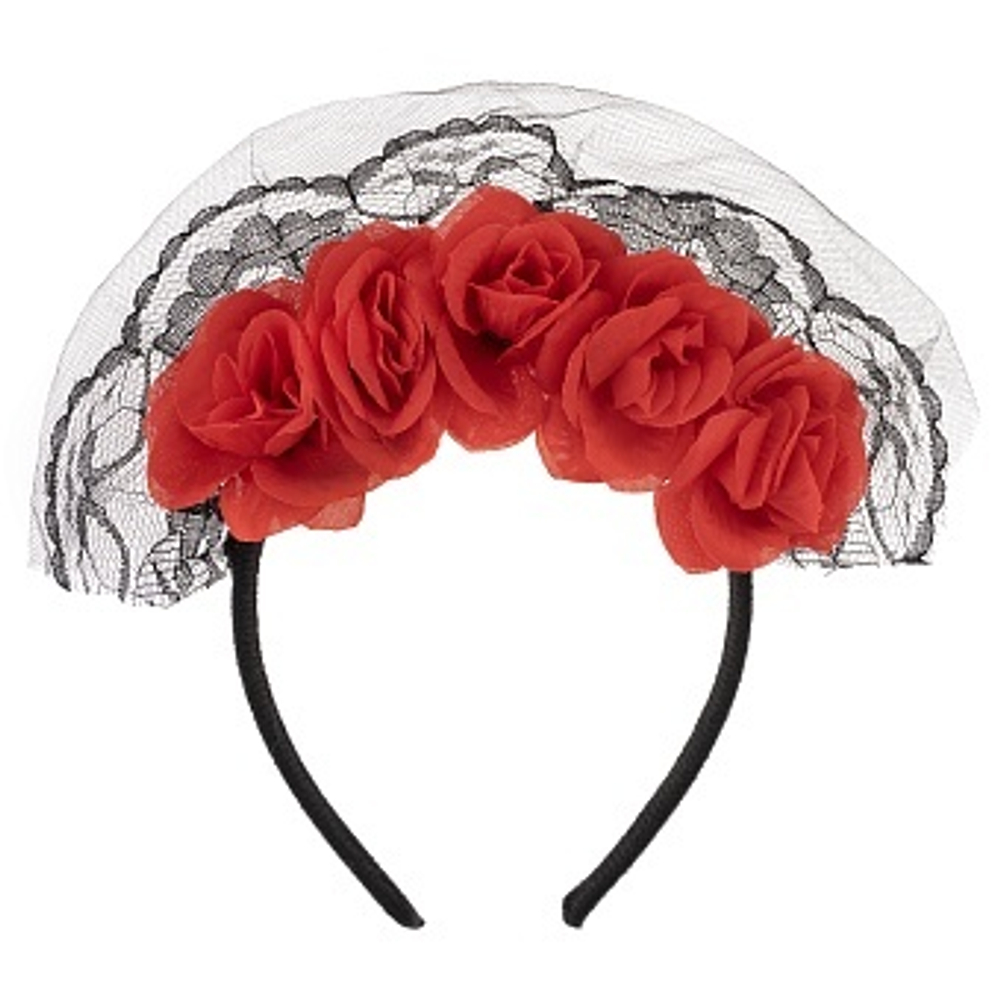 Ободок Цветы на Хэллоуин (средние) Черный/Красный