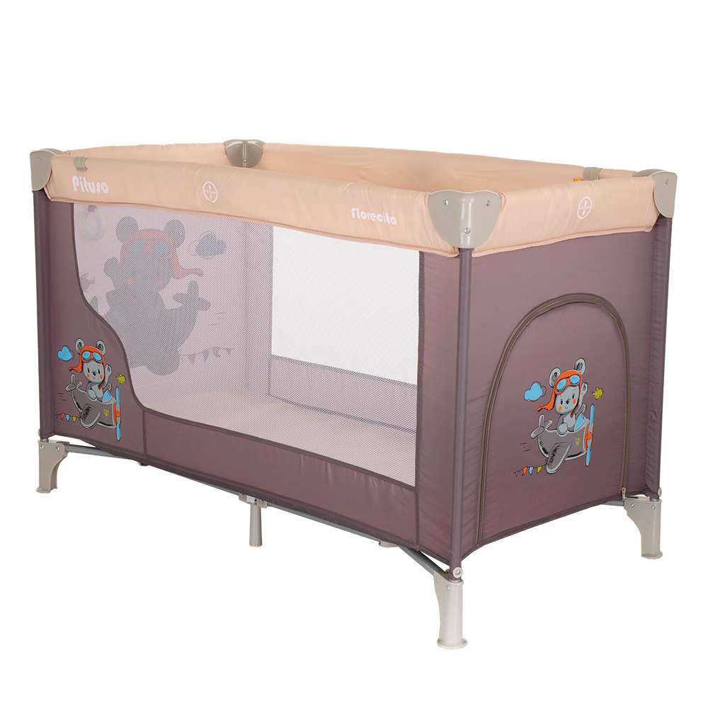 PITUSO Манеж-кровать Florecita Beige/Бежевый,1 уровень,2 кольца,2 колеса,лаз на молнии,125X65X78 см