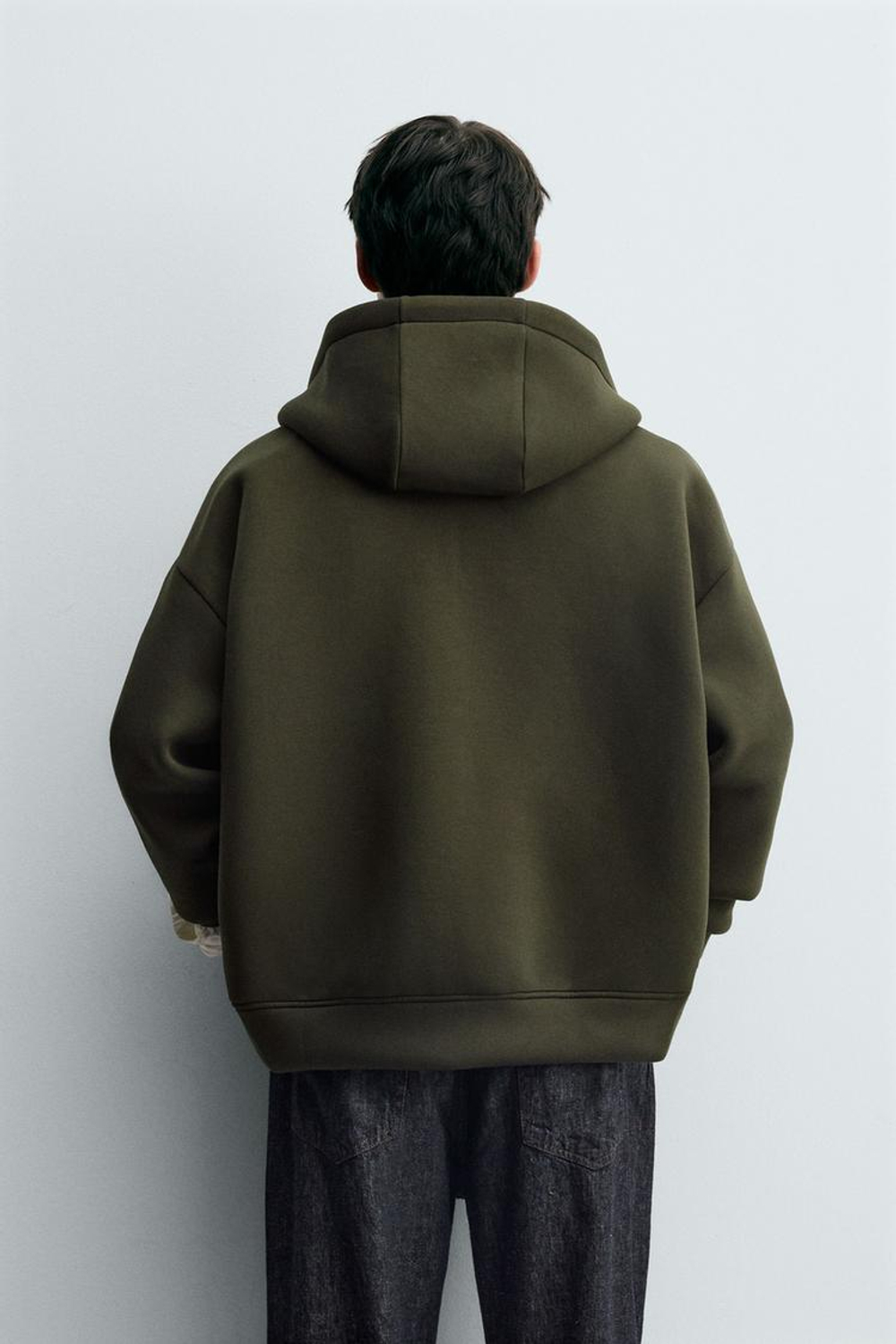 ZARA ХУДИ С КАПЮШОНОМ ИЗ НЕОПРЕНА, ТЕМНО-ЗЕЛЕНЫЙ