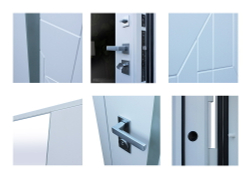 Входная металлическая дверь с зеркалом  "Эверест" белый матовый ( без текстуры) / Большое зеркало белый матовый (без текстуры)