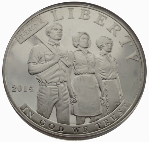 1 доллар 2014 год. Билль о гражданских правах 1964 года. США. Серебро. PROOF