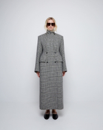 Пальто с формообразующими бедрами из шерсти Диор клетка черный/белый