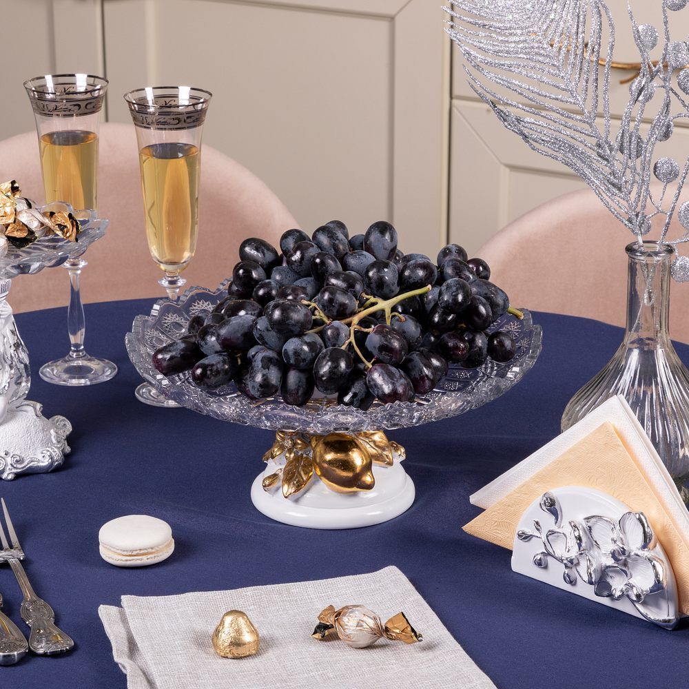 Фруктовница Лайм Дженоа Белая со стеклянной чашей