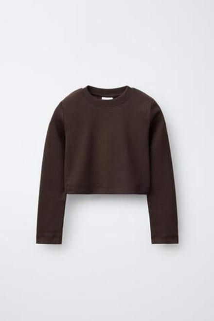 ZARA БАЗОВАЯ УКОРОЧЕННАЯ ФУТБОЛКА, КОРИЧНЕВЫЙ