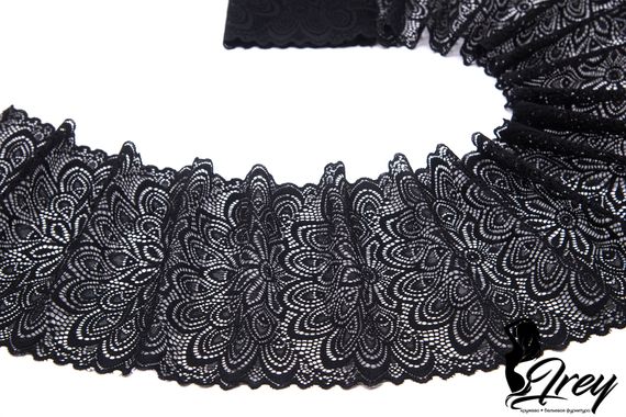 03-257 Кружево эластичное 17 см, павлин, черный