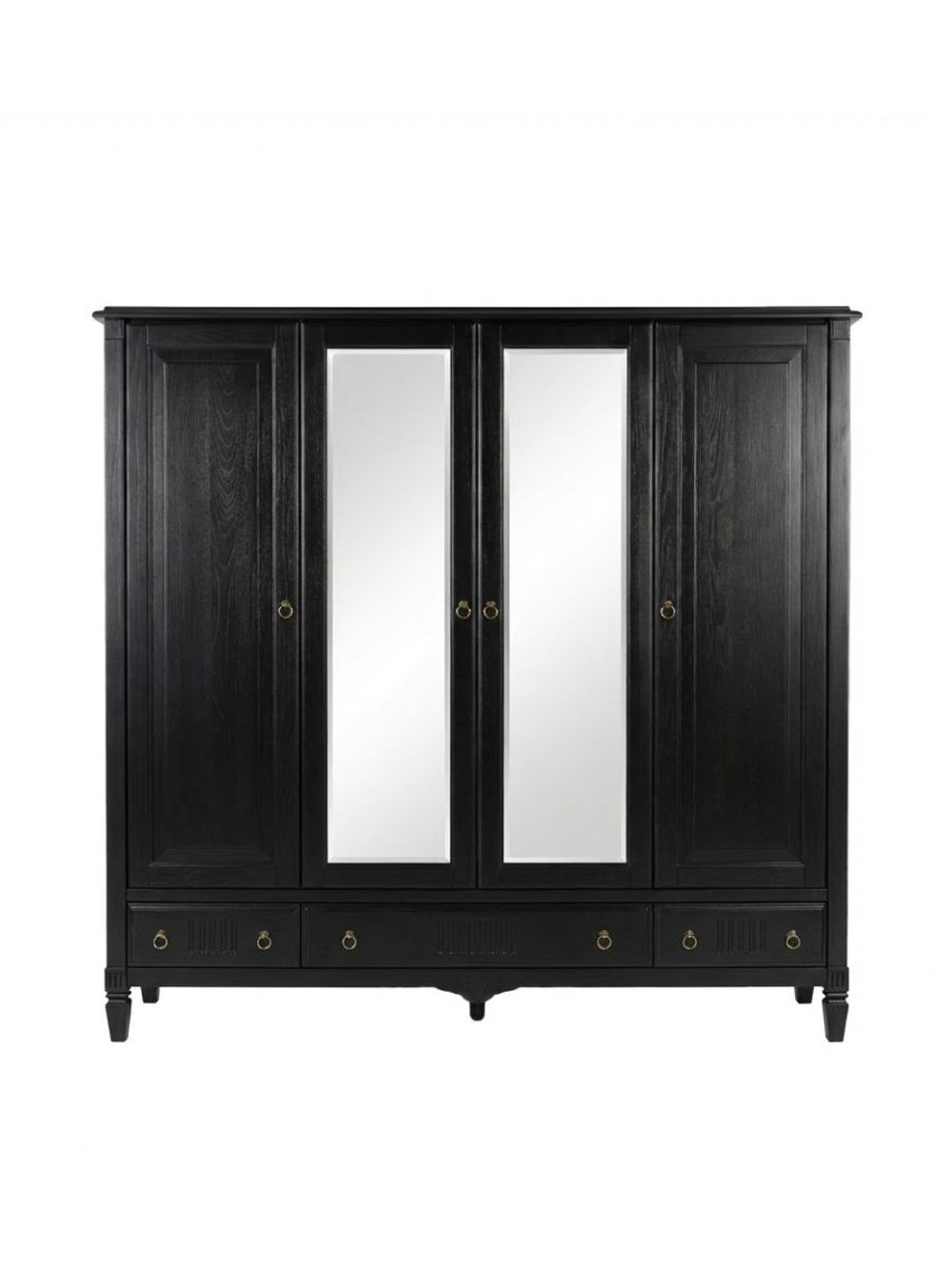 Шкаф 233х68х220, Джоли, распашной, 4 двери, с ящиками для одежды, из массива березы, черный, Makosa